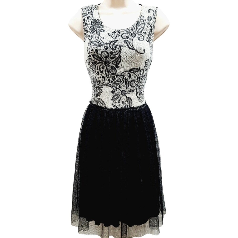 Anthropologie Weston Wear Black Floral Tulle Sheer Polka Dot Back Dress Small